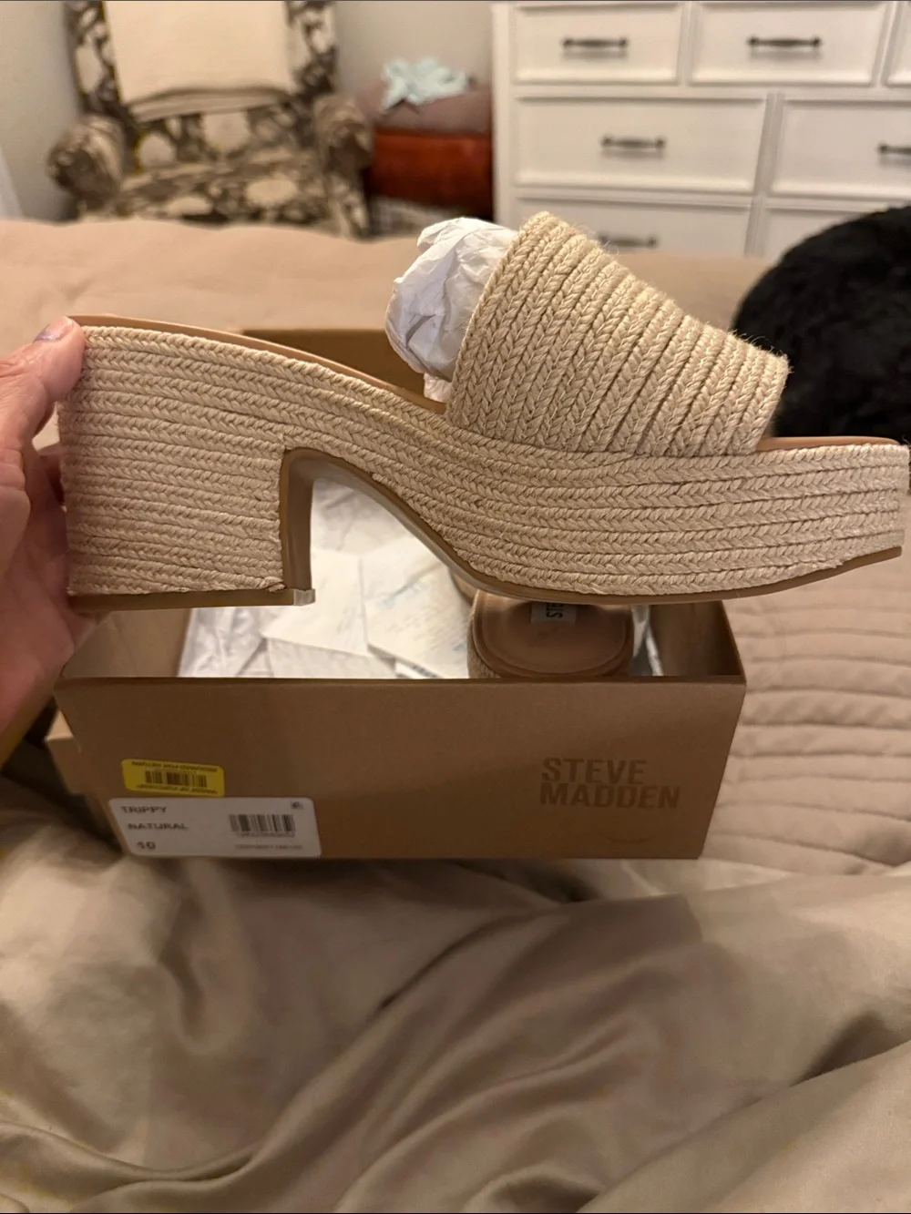 Steve Madden Beige Woven Platform Slide Sandals